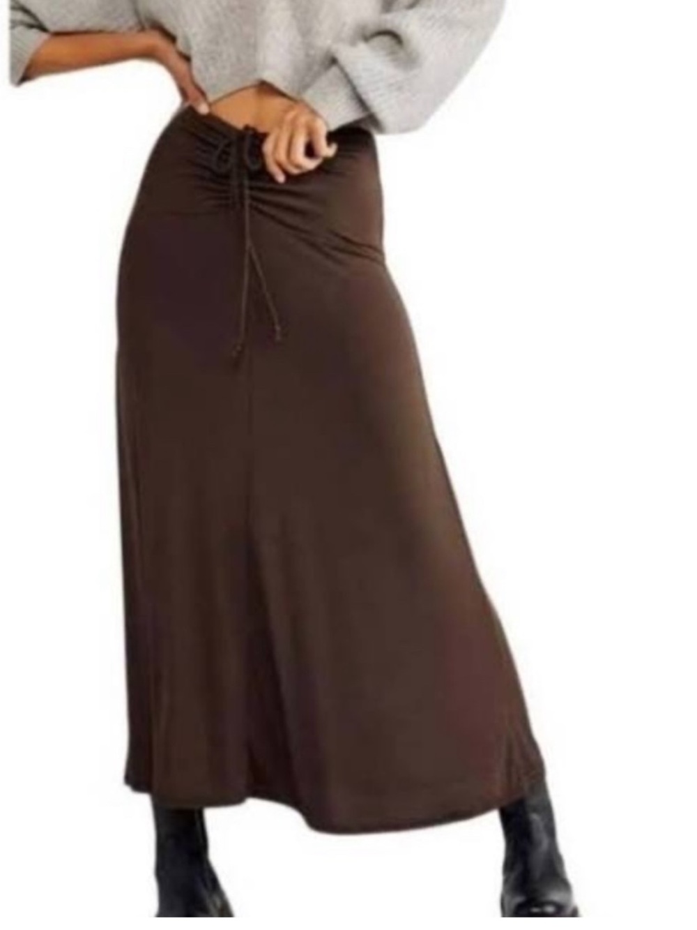 Free People Raven Feather Brown Ruched Maxi Skirt Size Large